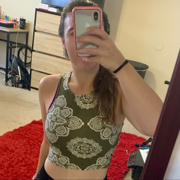 Charlotte Russe Tops - Army Green Paisley Crop Top
